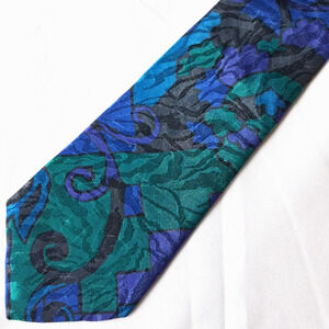 Vintage Buscati‎ Men's Tie Blue Green Palace Silk Abstract Classic Style